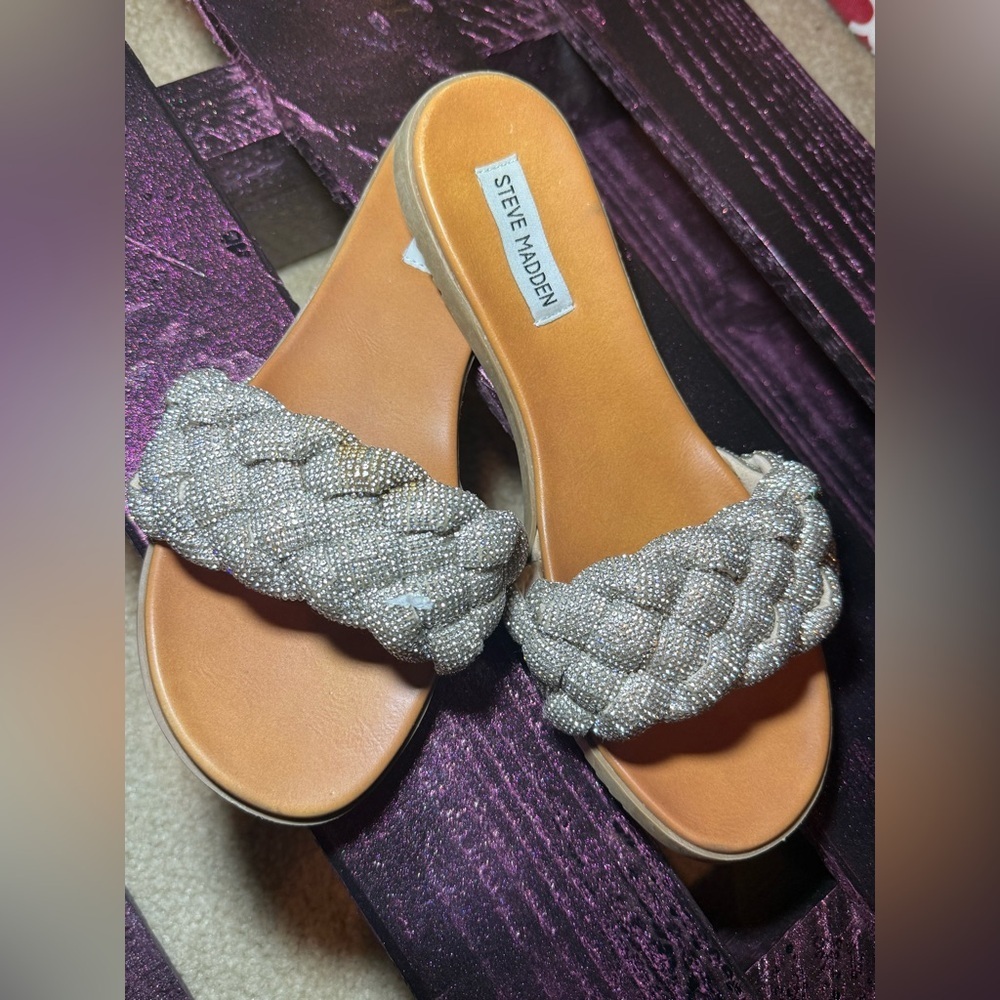 Steve Madden Silver Braided Slide Sandals